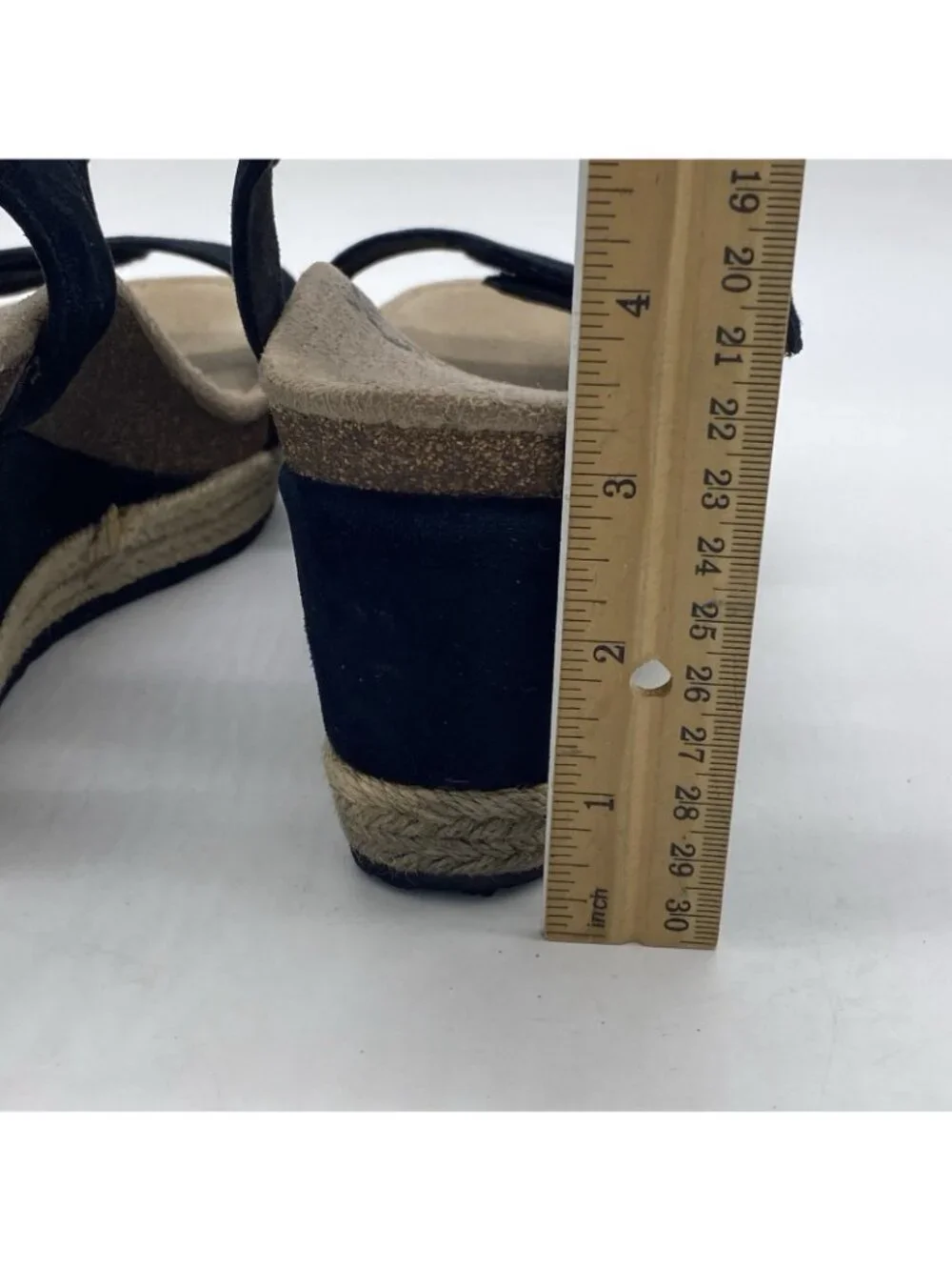 Aetrex Black Suede Wedge Espadrille Sandals
